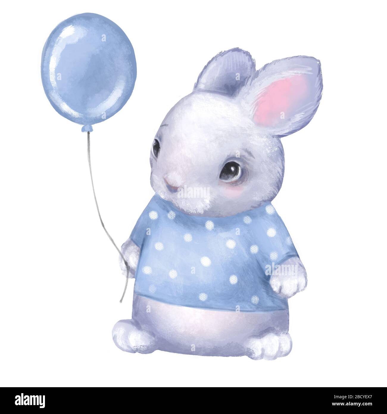 Cute Bunny with Blue Balloon Stock Photo