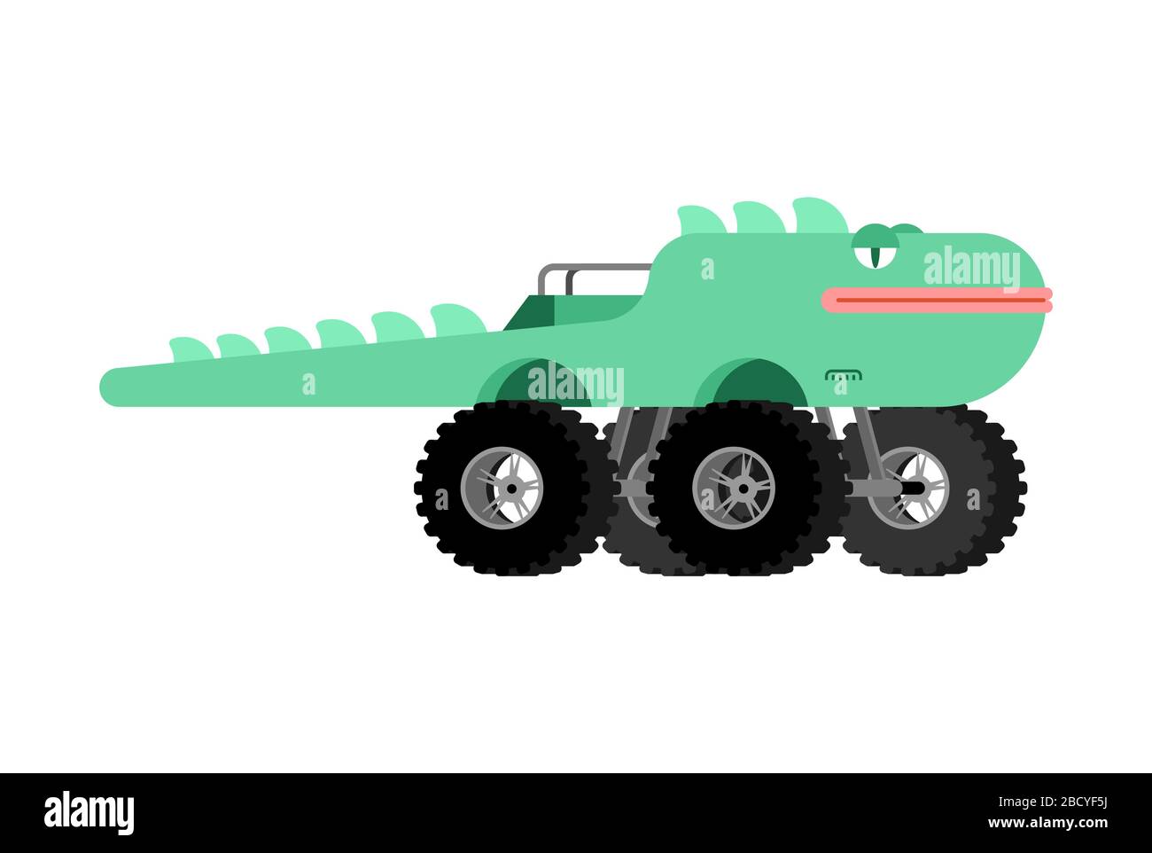 Monster Truck lizard. Cartoon car animal on big wheels. vector illustration Stock Vector