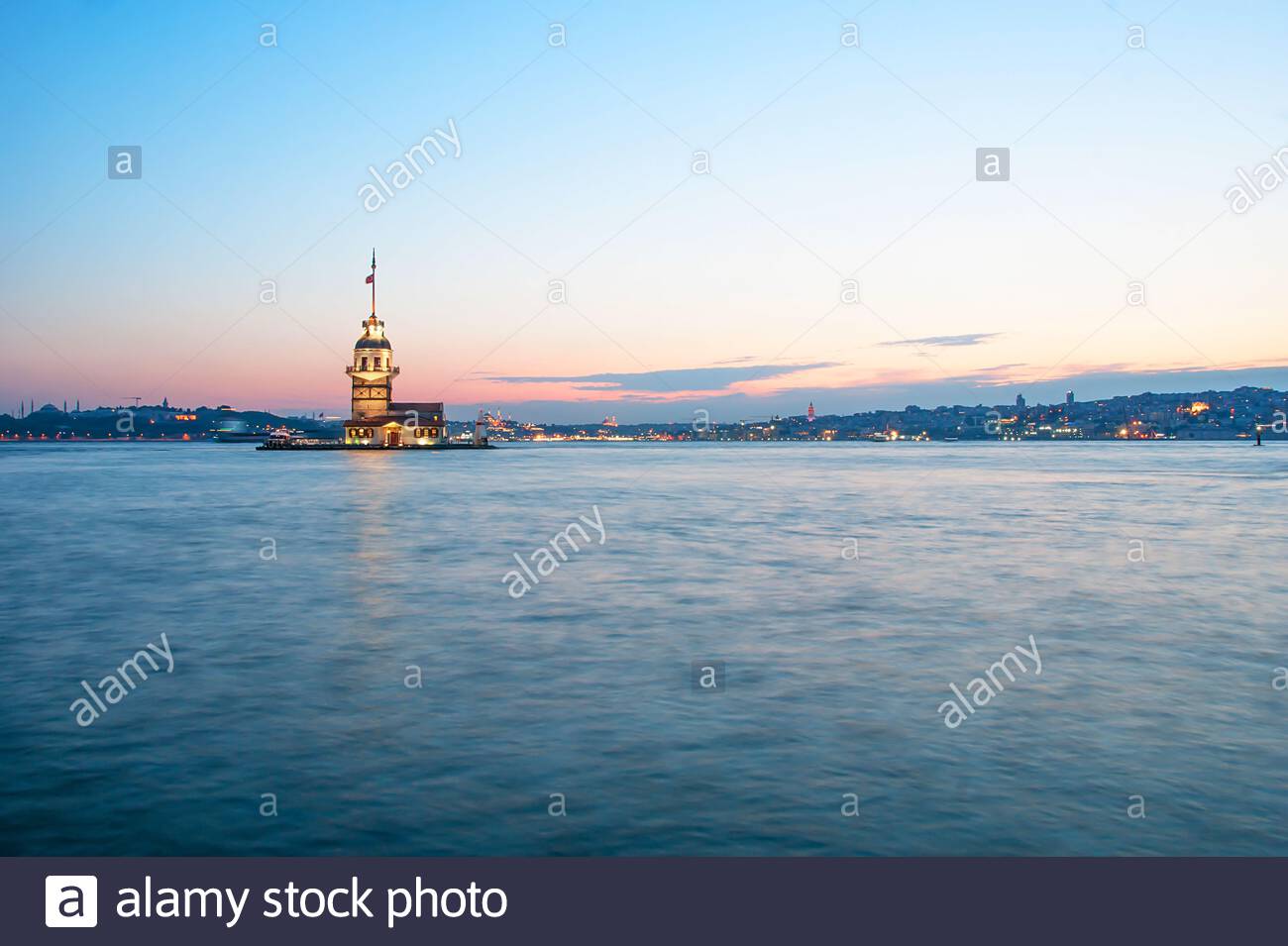 Maiden S Tower At Sunset Tower And Lighthouse At Bosphorus Night