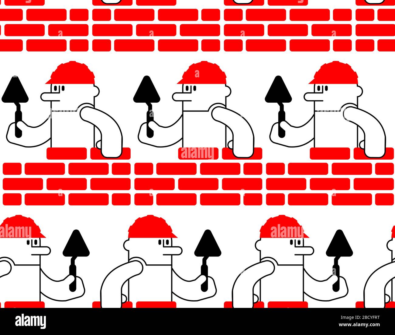 Builder and brick wall pattern seamless. Erector and wall background. Building texture. Stock Vector