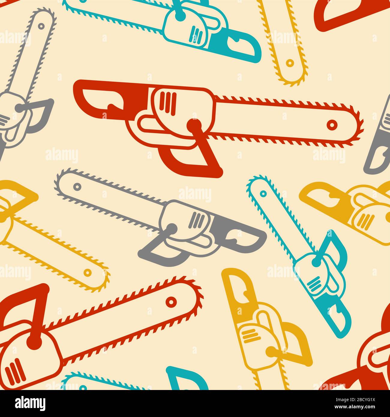 Chainsaw pattern seamless. lumberjack Tool background. vector ornament Stock Vector