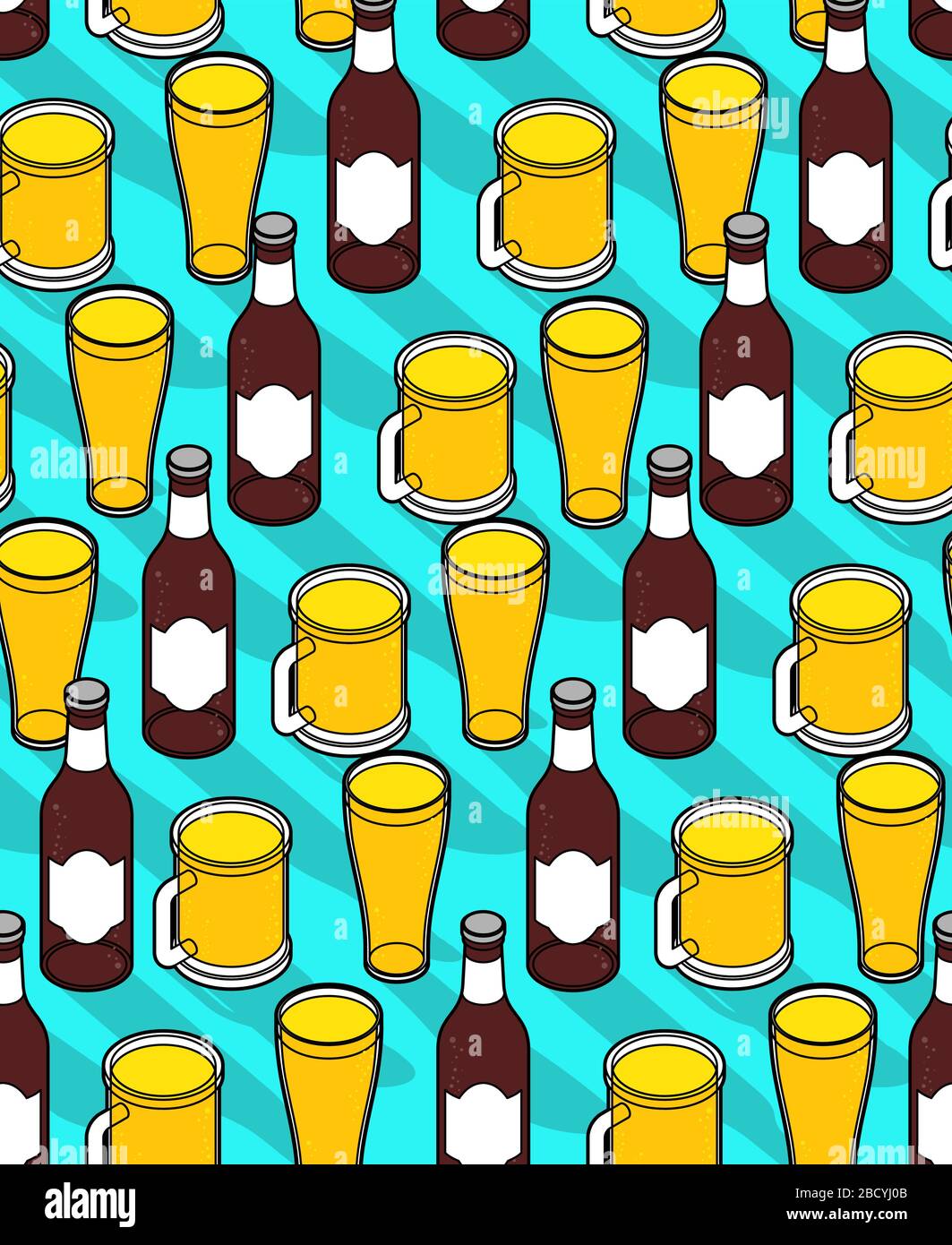 Beer pattern seamless. beer mug and bottle texture. vector background Stock Vector