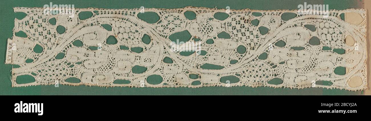 Band. Research in ProgressBand of northern Italian guipure. Open scrolling pattern with brides. Band Stock Photo