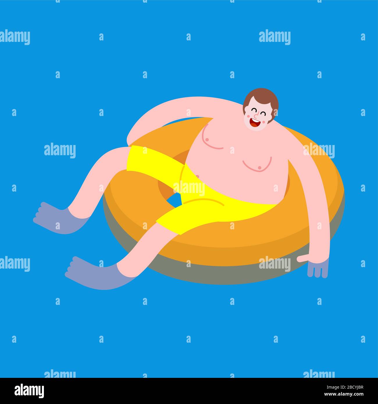 Guy floating in inflatable ring isolated. vector illustration Stock Vector