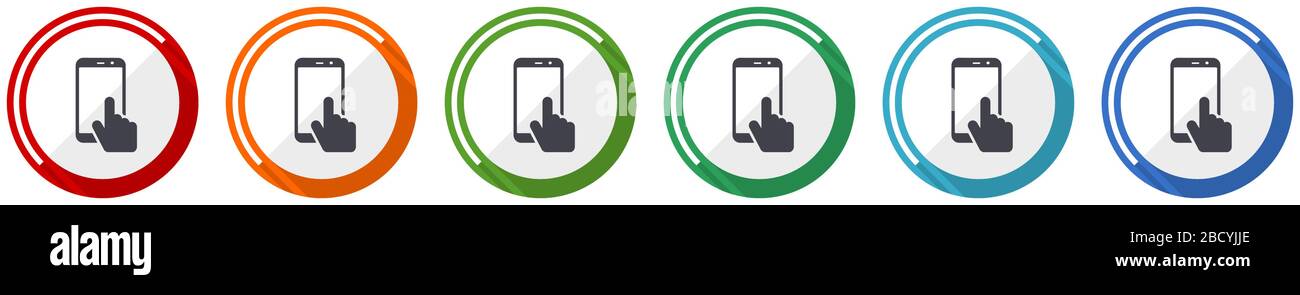 Smartphone icon set, mobile phone flat design vector illustration in 6 ...
