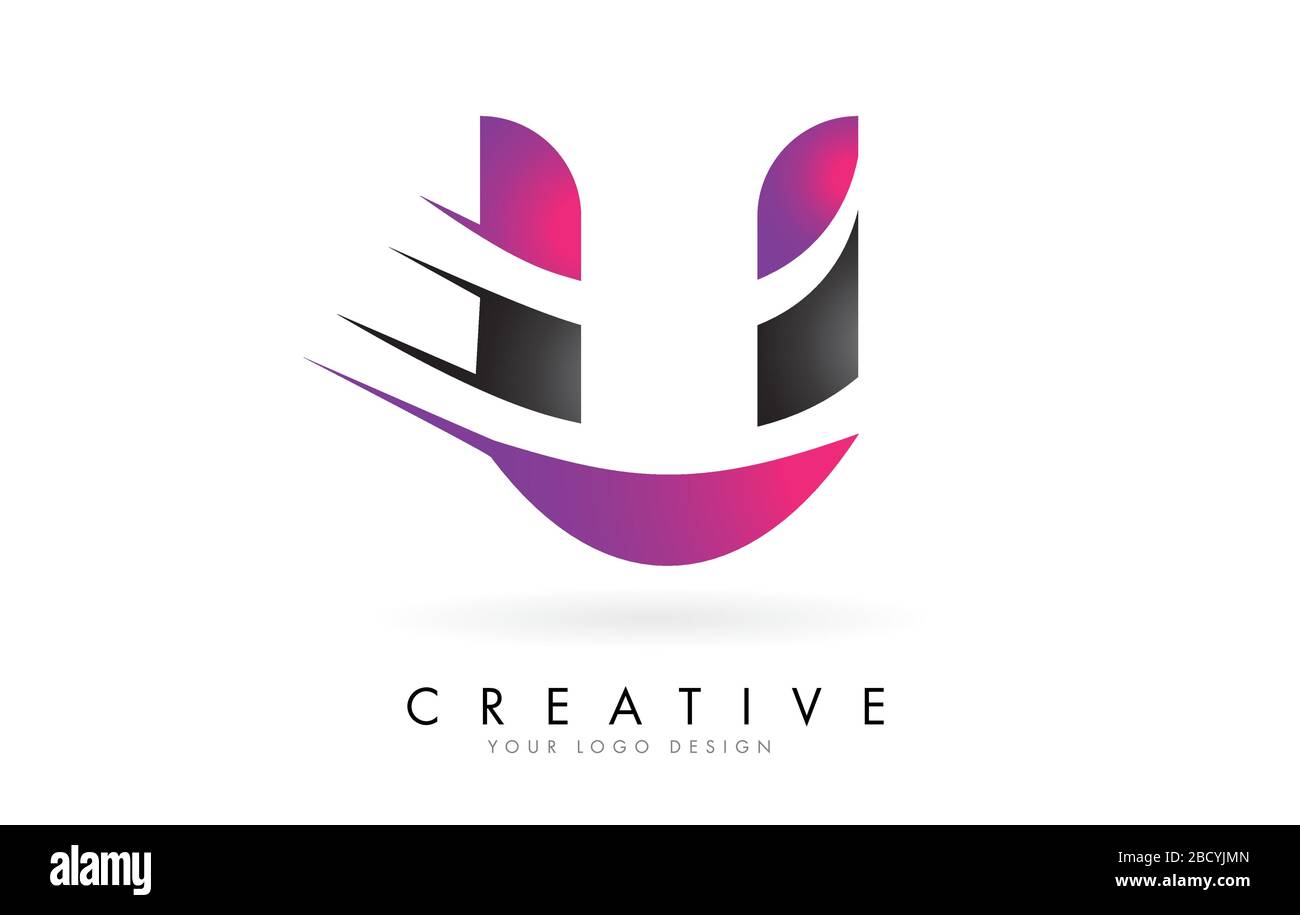 U Letter Logo with Pink and Grey Colorblock Design and Creative Cut ...