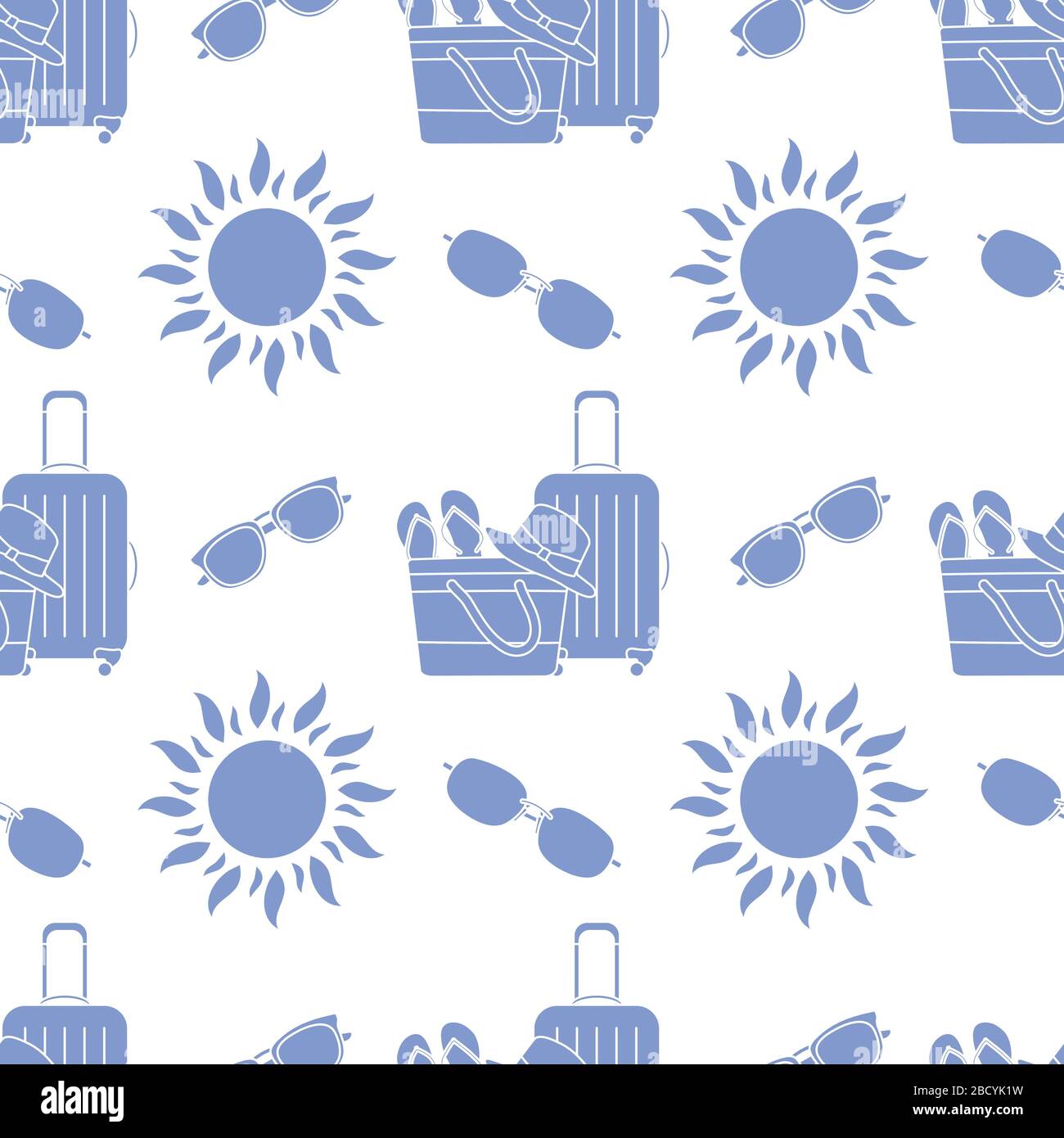Vector travel seamless pattern Illustration with suitcase, beach bag ...