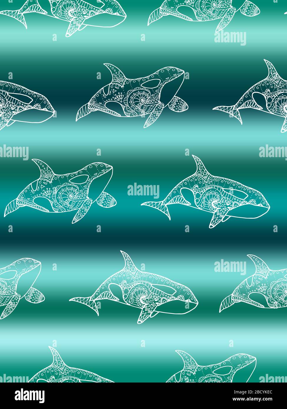 Vector seamless pattern of white killer whale swimming on gradient ...