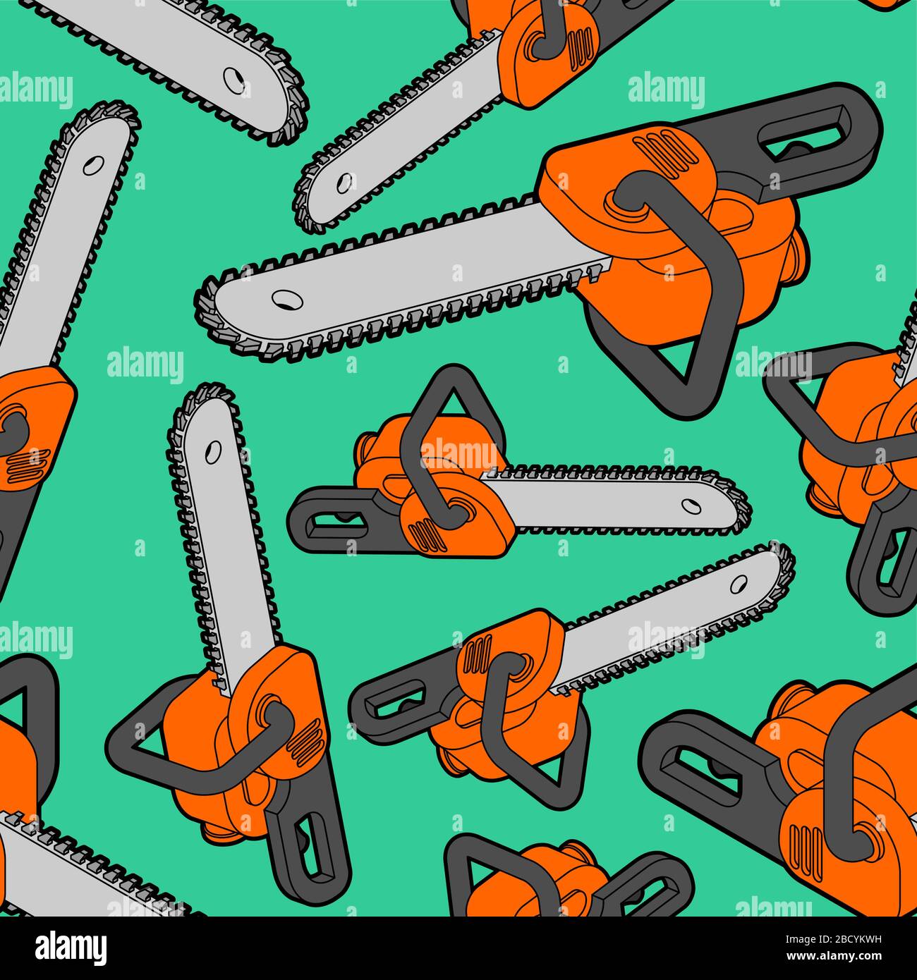 Chainsaw pattern seamless. lumberjack Tool background. vector ornament Stock Vector