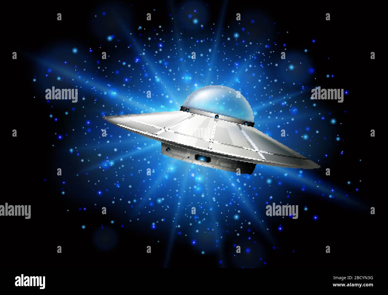 Scene with spaceship flying in the dark galaxy illustration Stock ...