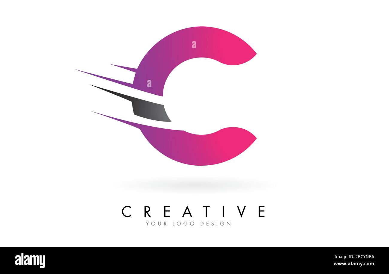 C Letter Logo with Pink and Grey Colorblock Design and Creative Cut ...