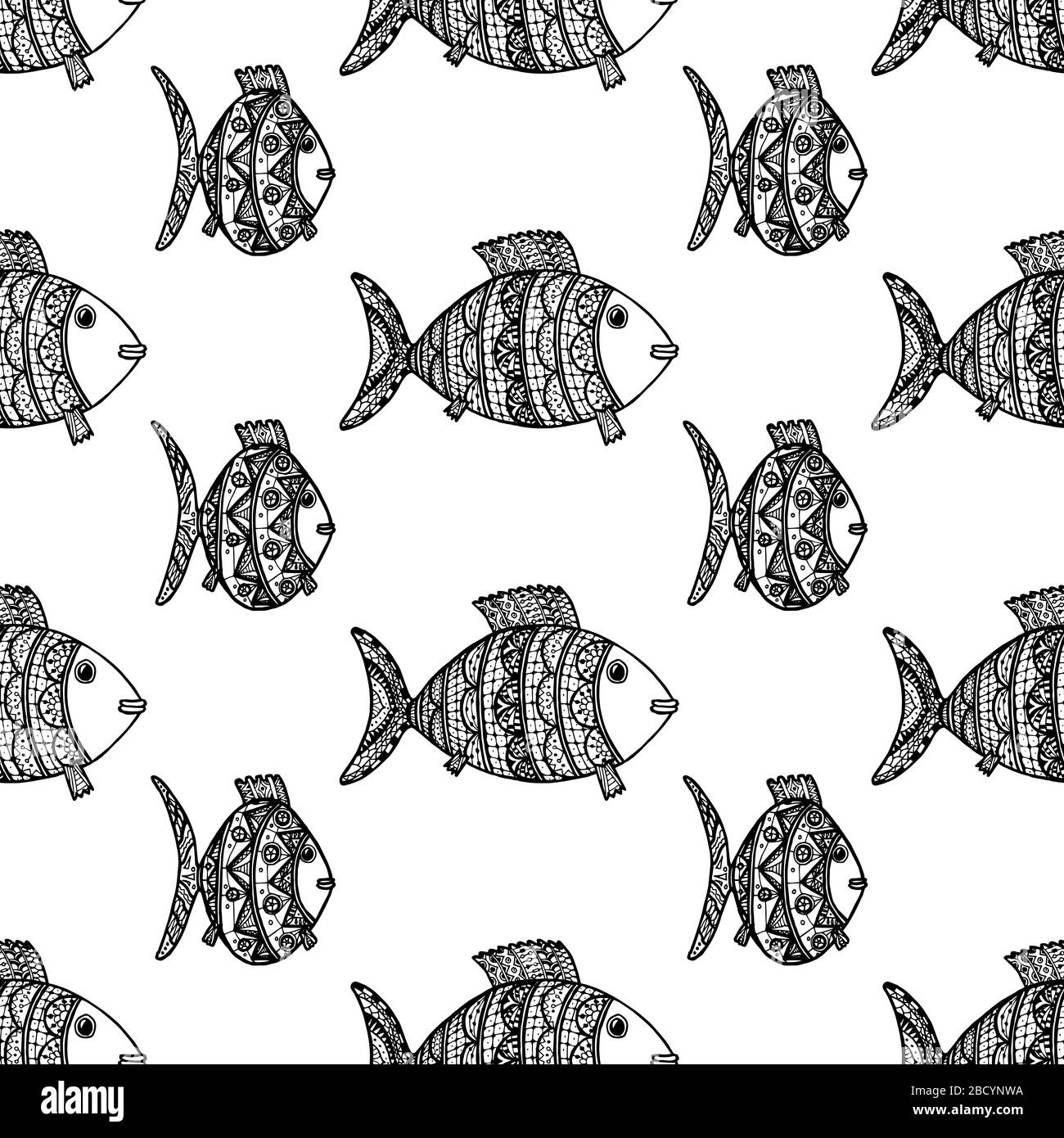 Vector illustration with hand drawn black fishes on white background ...