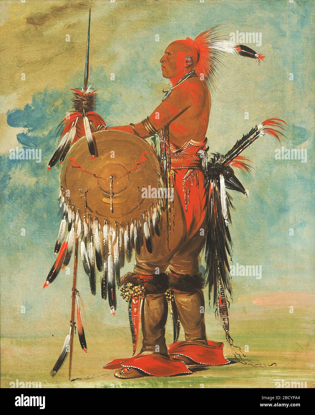 Whpakolskuk Bears Track. “I have visited forty-eight different tribes, the greater part of which I found speaking different languages, and containing in all 400,000 souls. I have brought home safe, and in good order, 310 portraits in oil, all painted in their native dress, and in their own wigwams.. Stock Photo