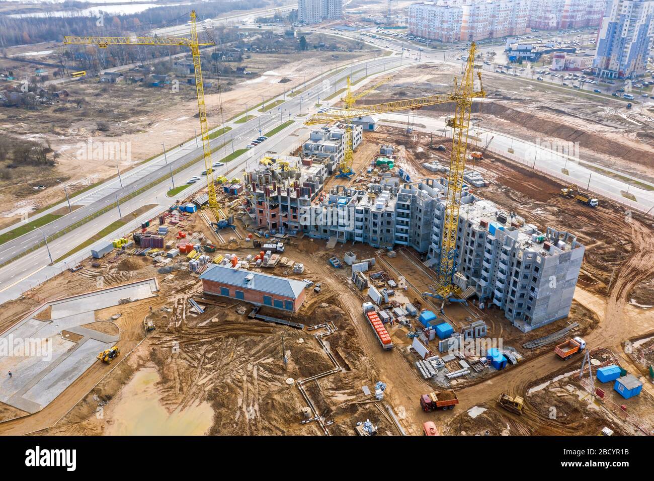 development of new city residential area. aerial view of construction ...