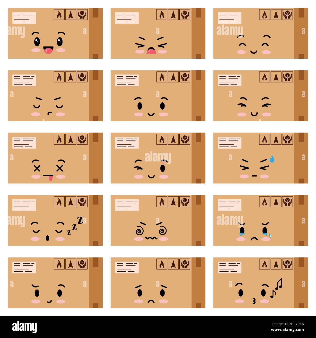 Parcels emoji vector icons set isolated on white background. Stock Vector