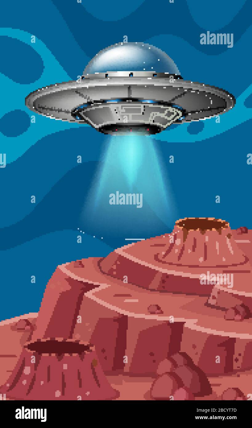 Background scene with UFO flying in the space illustration Stock Vector ...