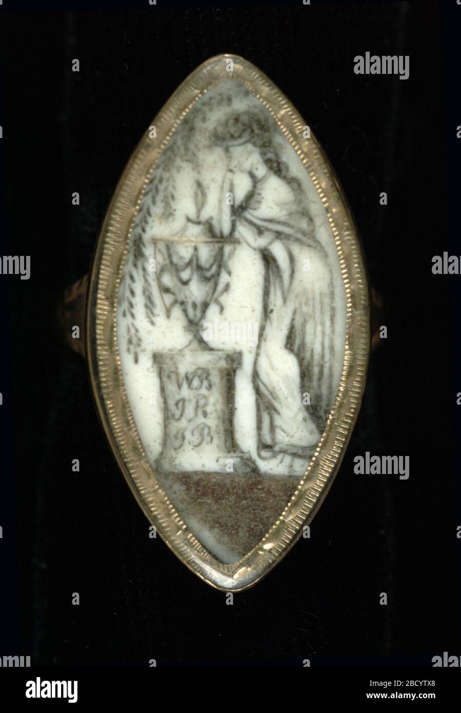Mourning Ring for William Burnside. Miniature paintings memorializing a friend or family member grew popular in the nineteenth century when the death of Prince Albert sent Queen Victoria into deep mourning. Stock Photo