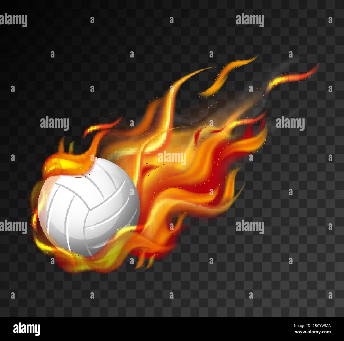 Volleyball on fire shooting in black sky illustration Stock Vector