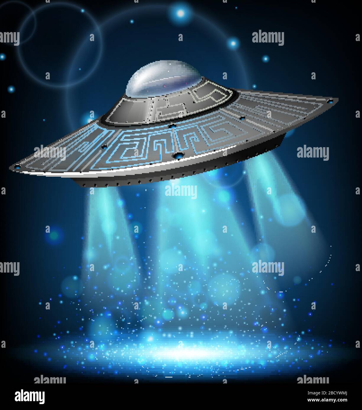 Background scene with UFO flying in dark sky illustration Stock Vector ...
