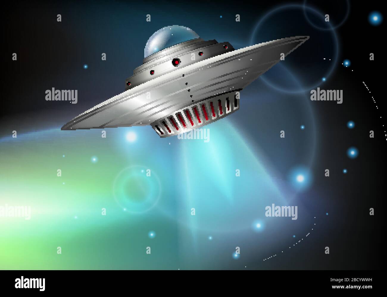 Background scene with UFO flying in dark sky illustration Stock Vector ...