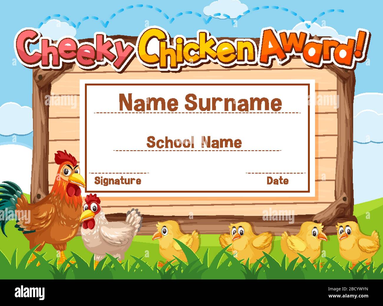 Certificate template for cheeky chicken award with chickens in the ...