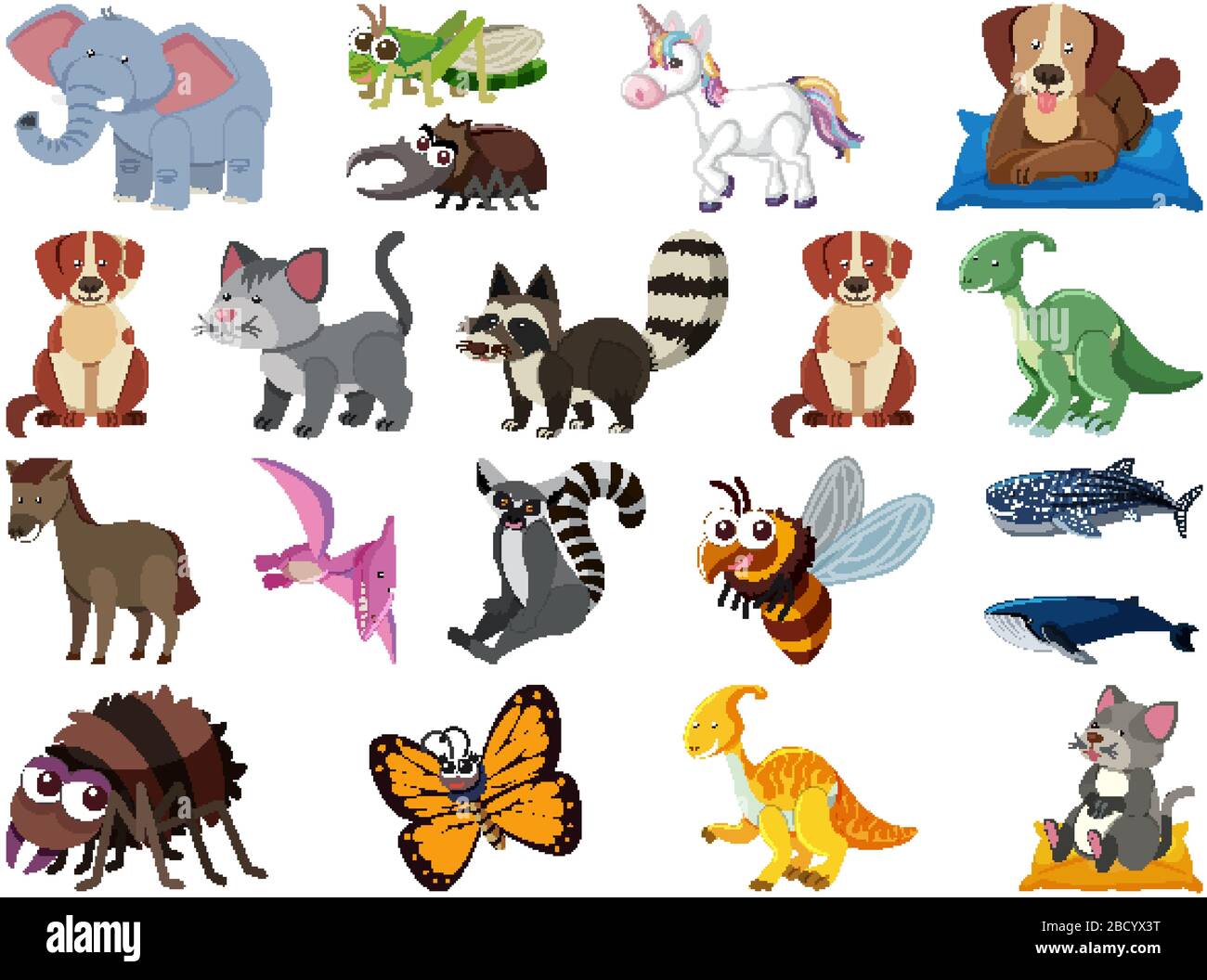 Large set of wild animals on white background illustration Stock Vector ...