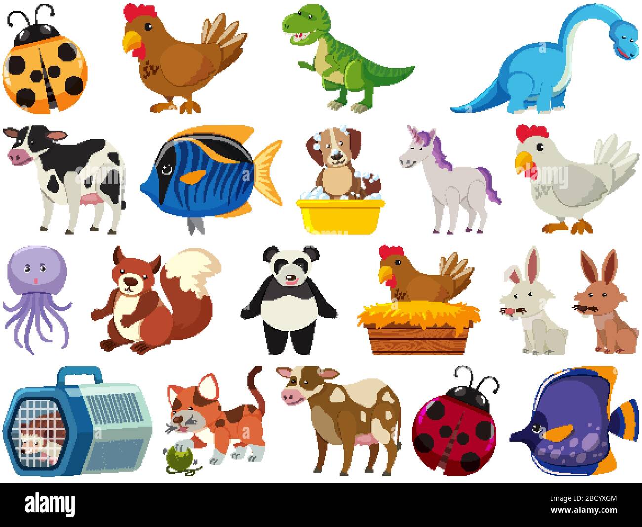 Set of cute animals on white background illustration Stock Vector Image ...