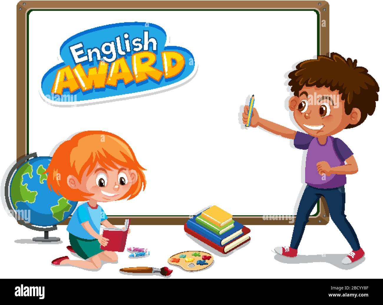 Background template design with kids reading book illustration Stock