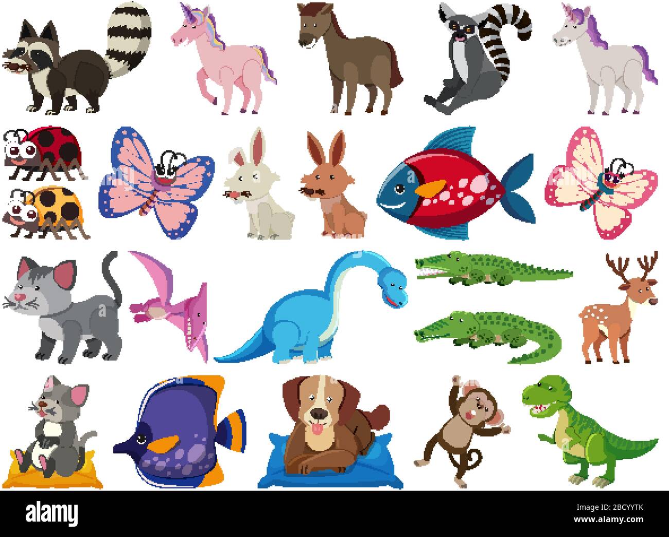 Large set of wild animals on white background illustration Stock Vector ...
