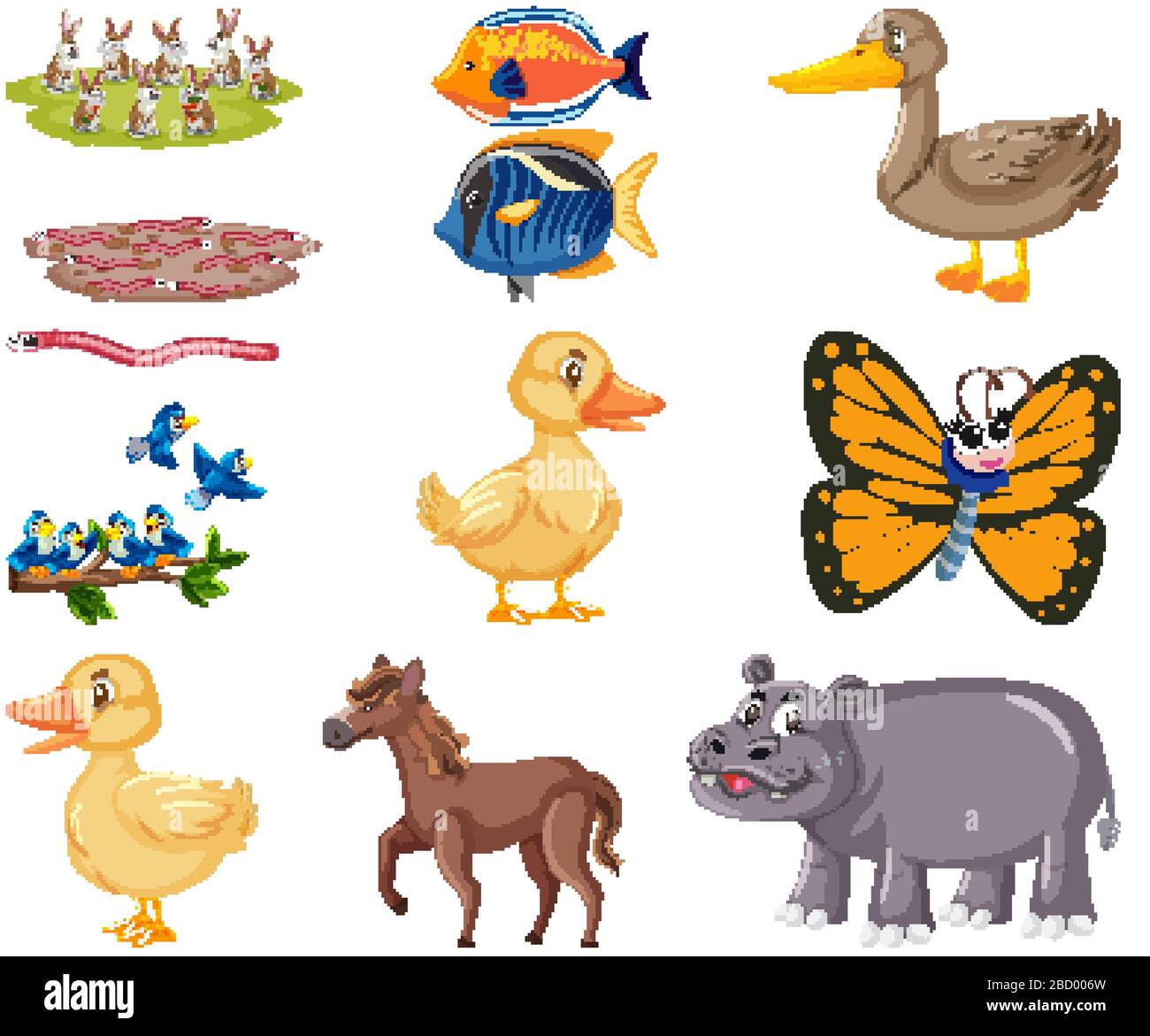 Large set different toys on white background illustration Stock Vector