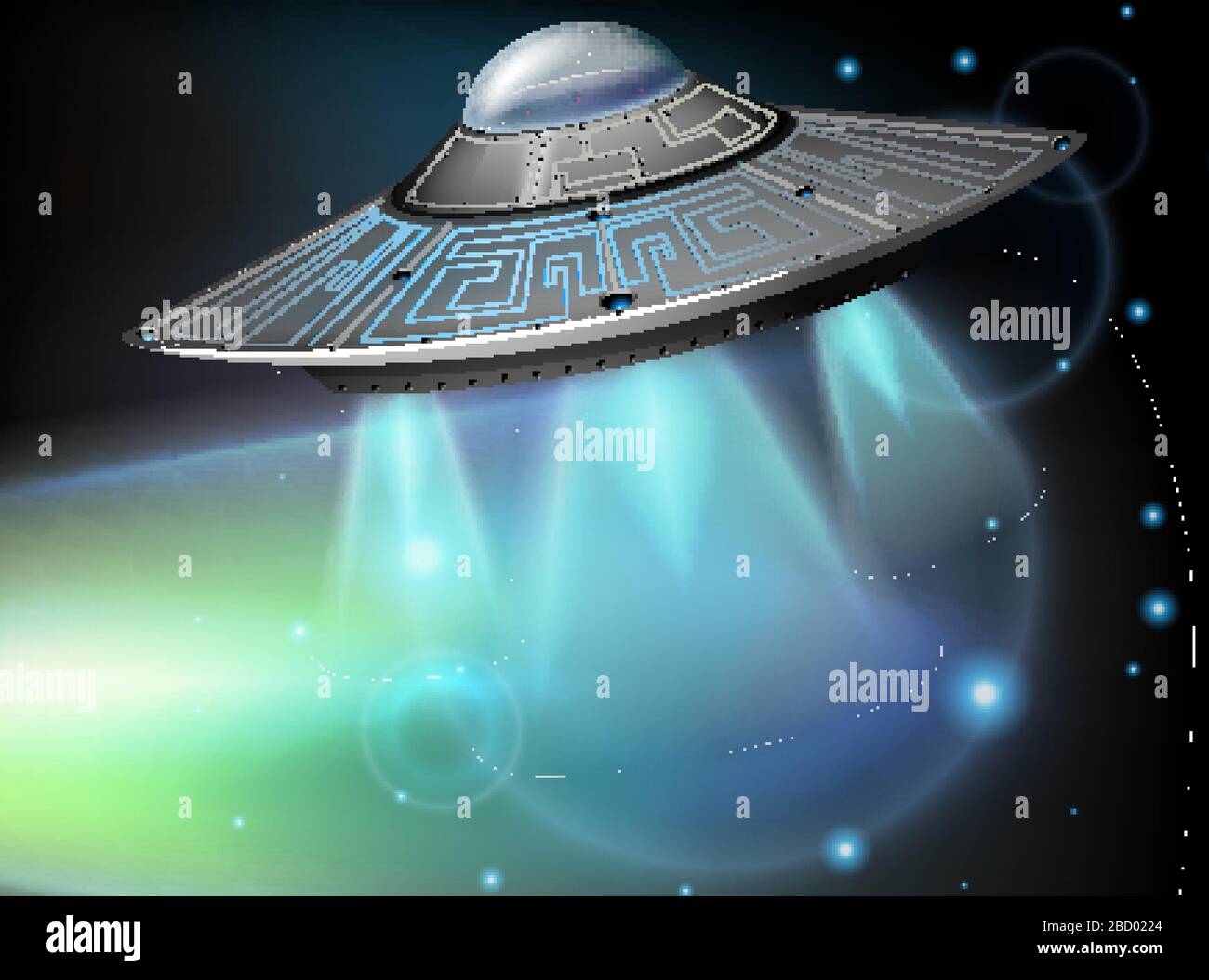 Background scene with UFO flying in dark sky illustration Stock Vector ...