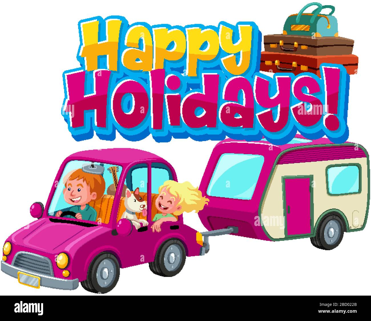 Phrase design for happy holidays with people driving in the car