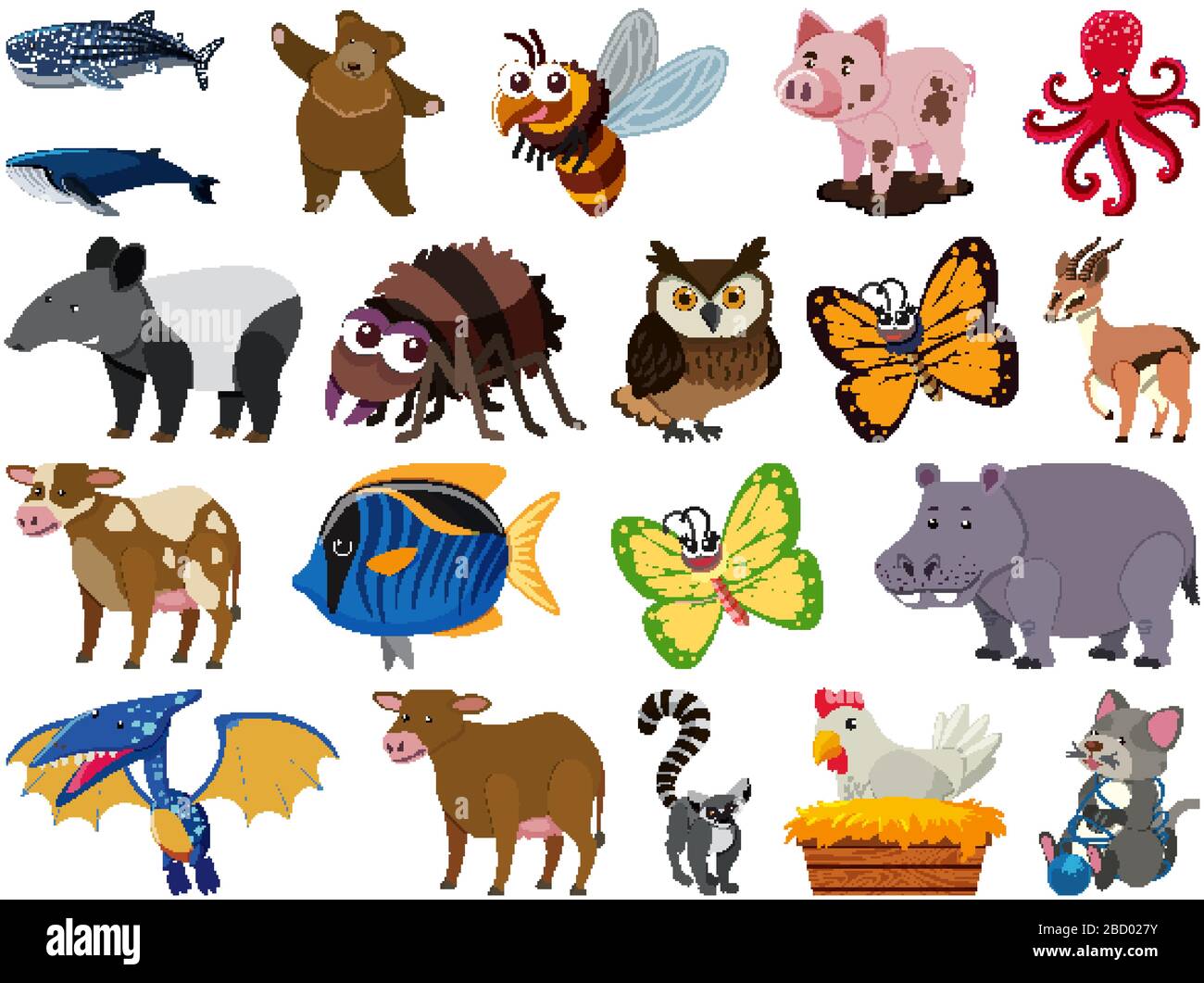 Large set of wild animals on white background illustration Stock Vector ...
