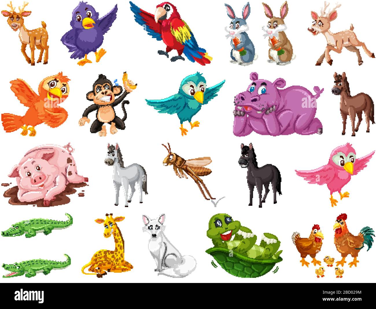 Set of many cute animals on white background illustration Stock Vector ...