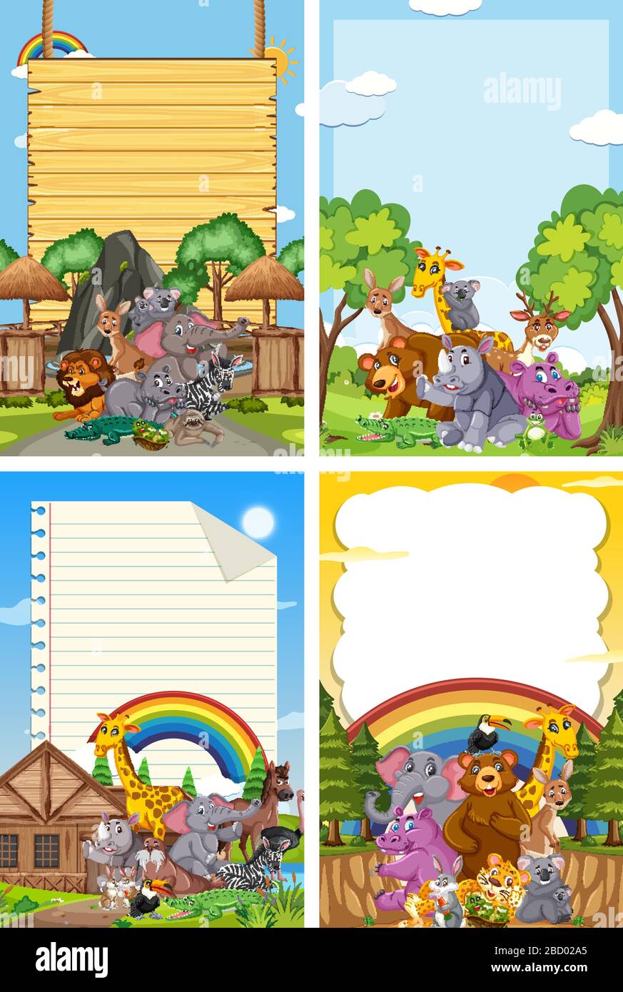 Border template design with many wild animals in background ...