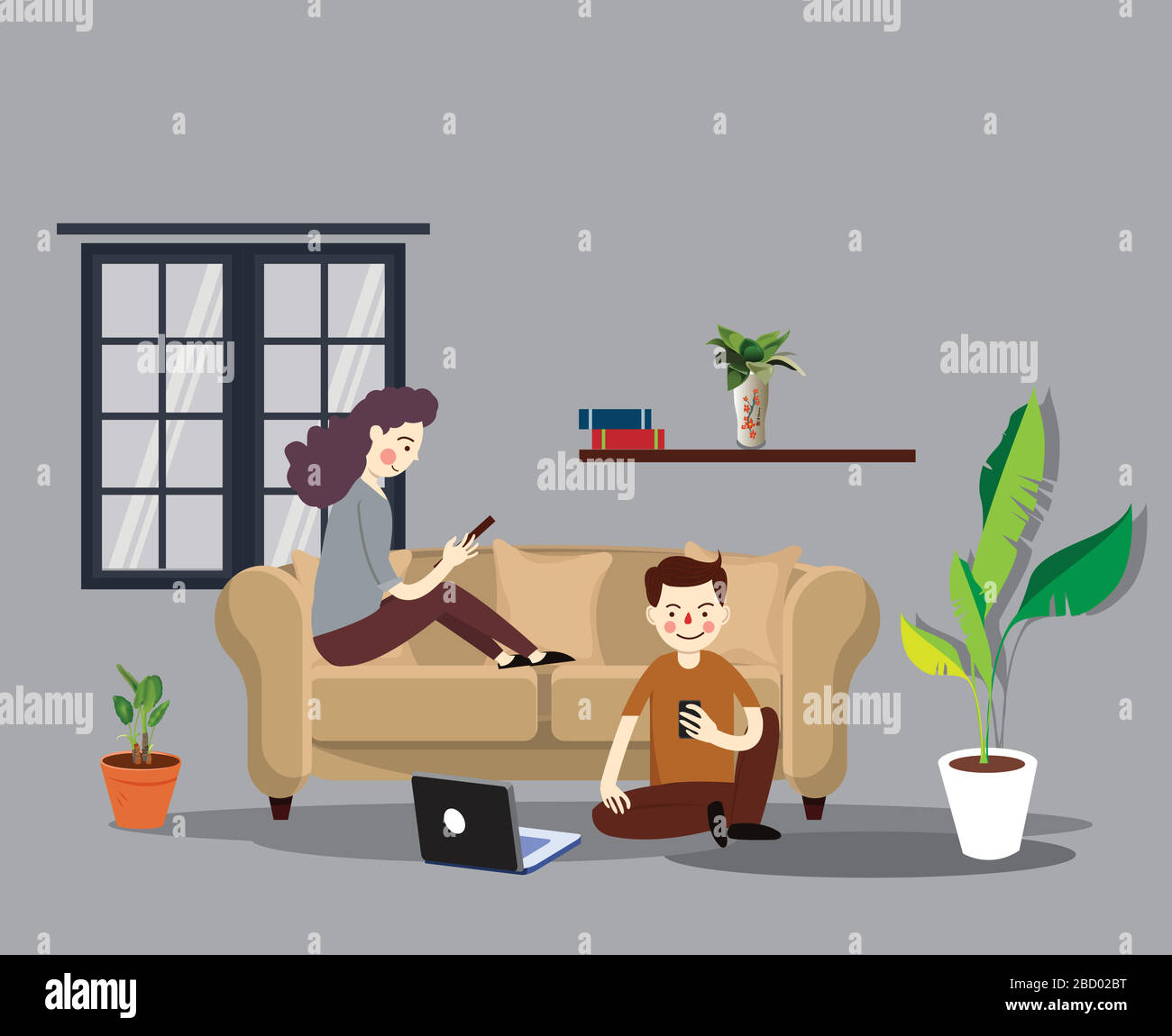 Work from home. Husband and wife working from home together. Stock Vector