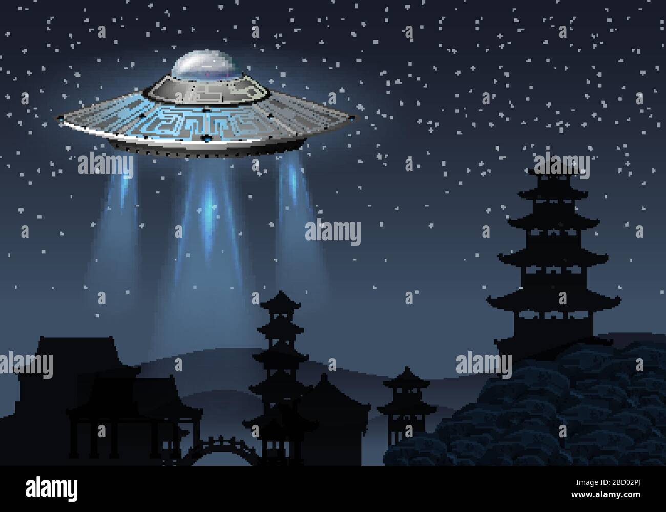 Background scene with UFO flying in dark sky illustration Stock Vector ...