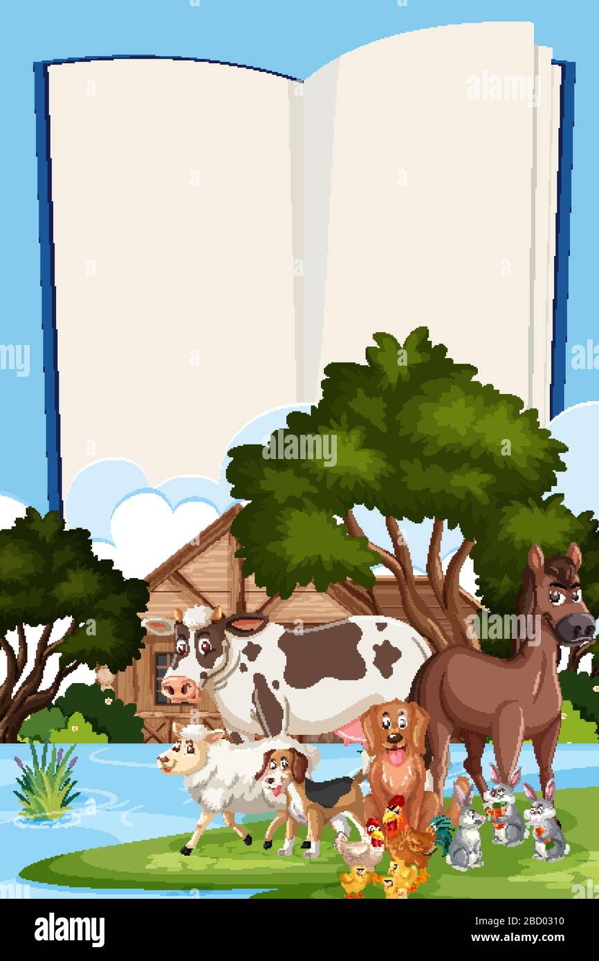 Border template design with many wild animals in background