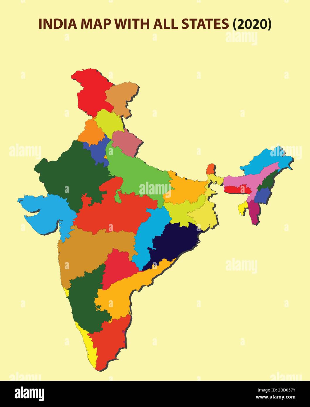 India new map 2020. new division in India. all new States in India with 3D view Stock Vector
