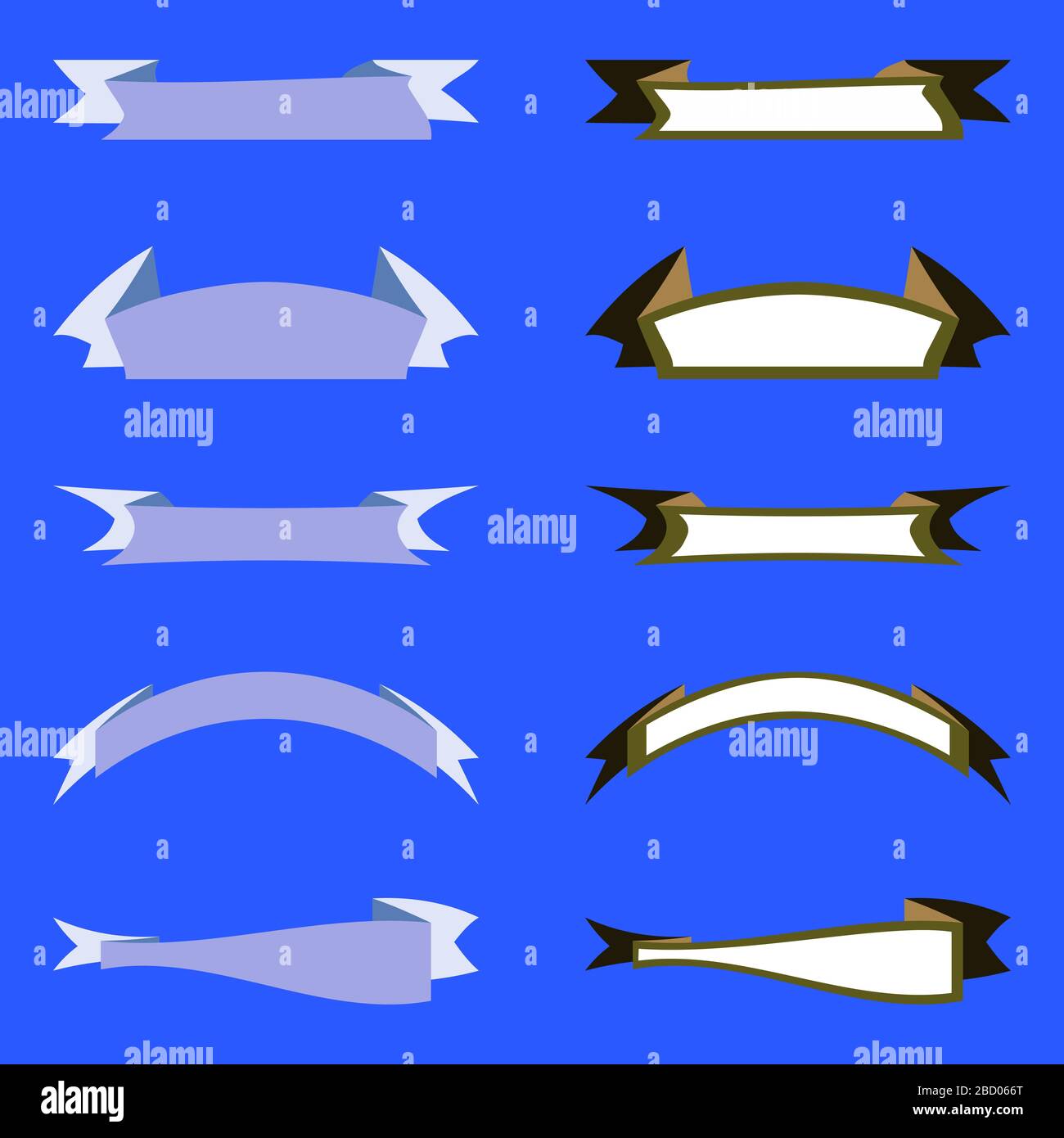 Blue Ribbon Rim Flat vector ribbons banners set. Decorative ribbons banners on blue ...
