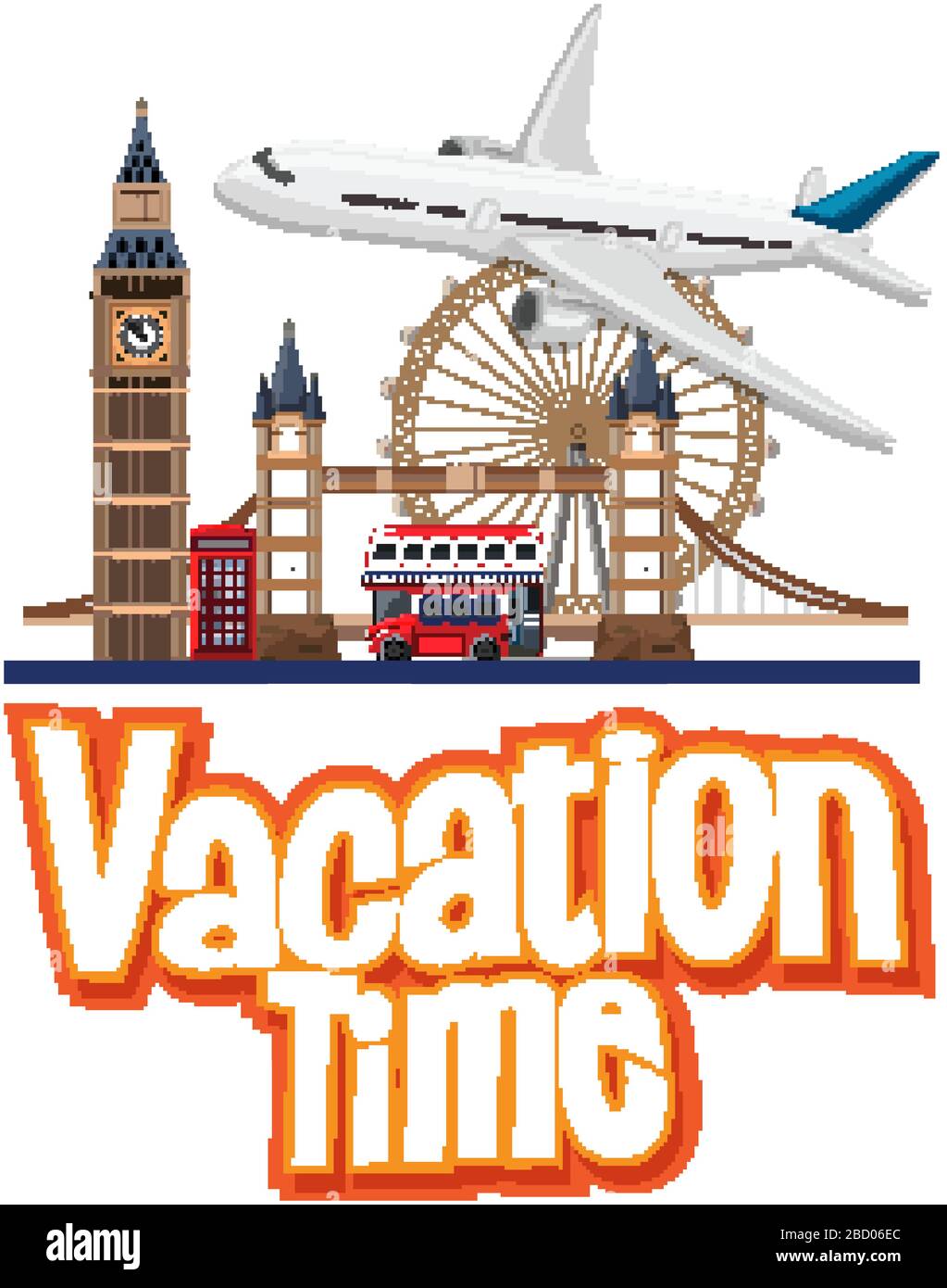 Font design template for word vacation time with different destinations