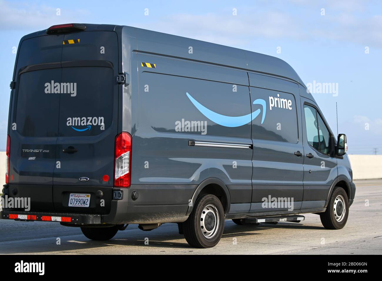 An Amazon Prime, Ford Transit 250, delivery van drives southbound on  Interstate 15, Saturday, April 4, 2020, in Ontario, California, USA. (Photo  by IOS/Espa-Images Stock Photo - Alamy