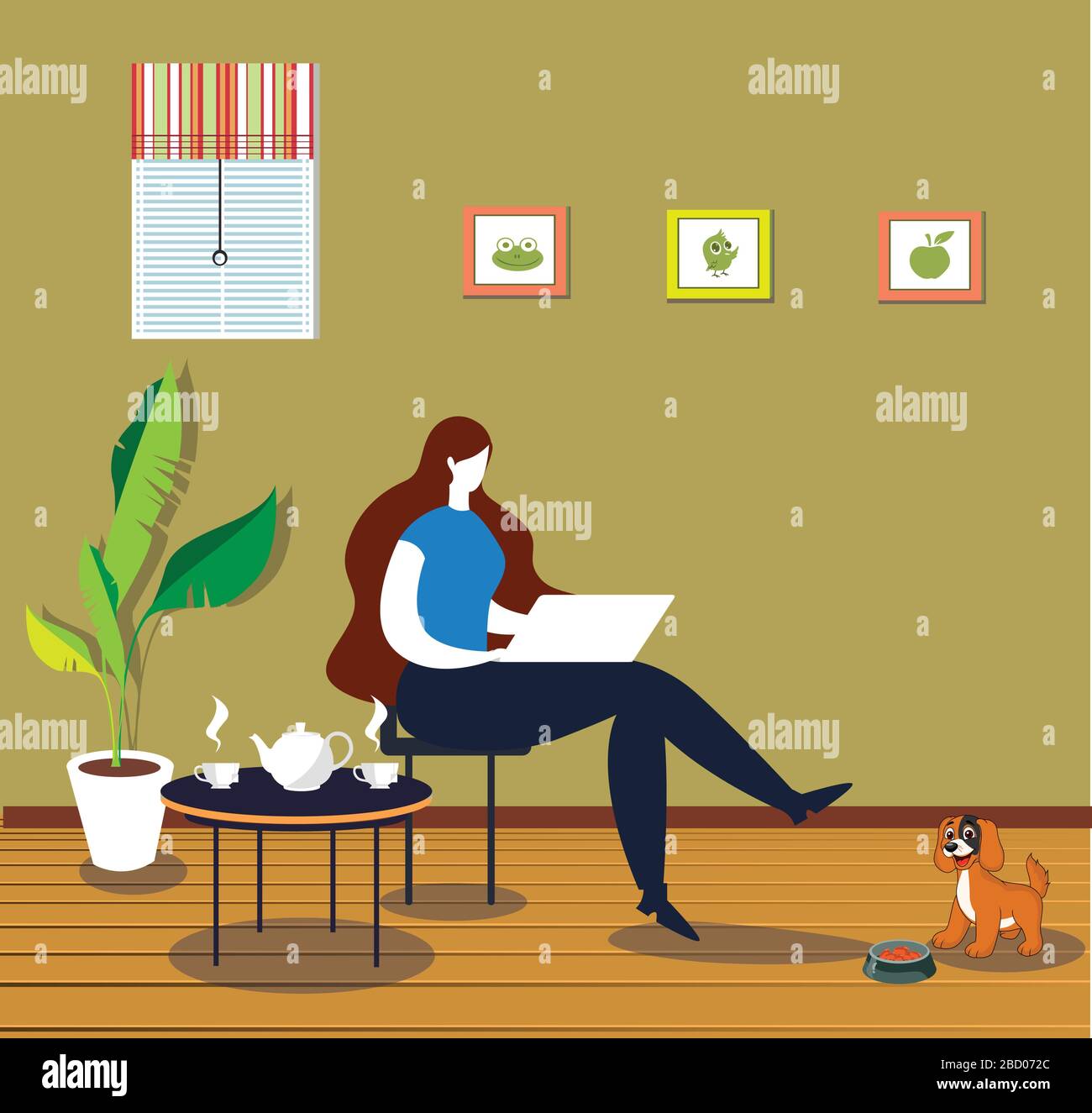 Women work at home. Women sitting on a chair working from home. Stock Vector