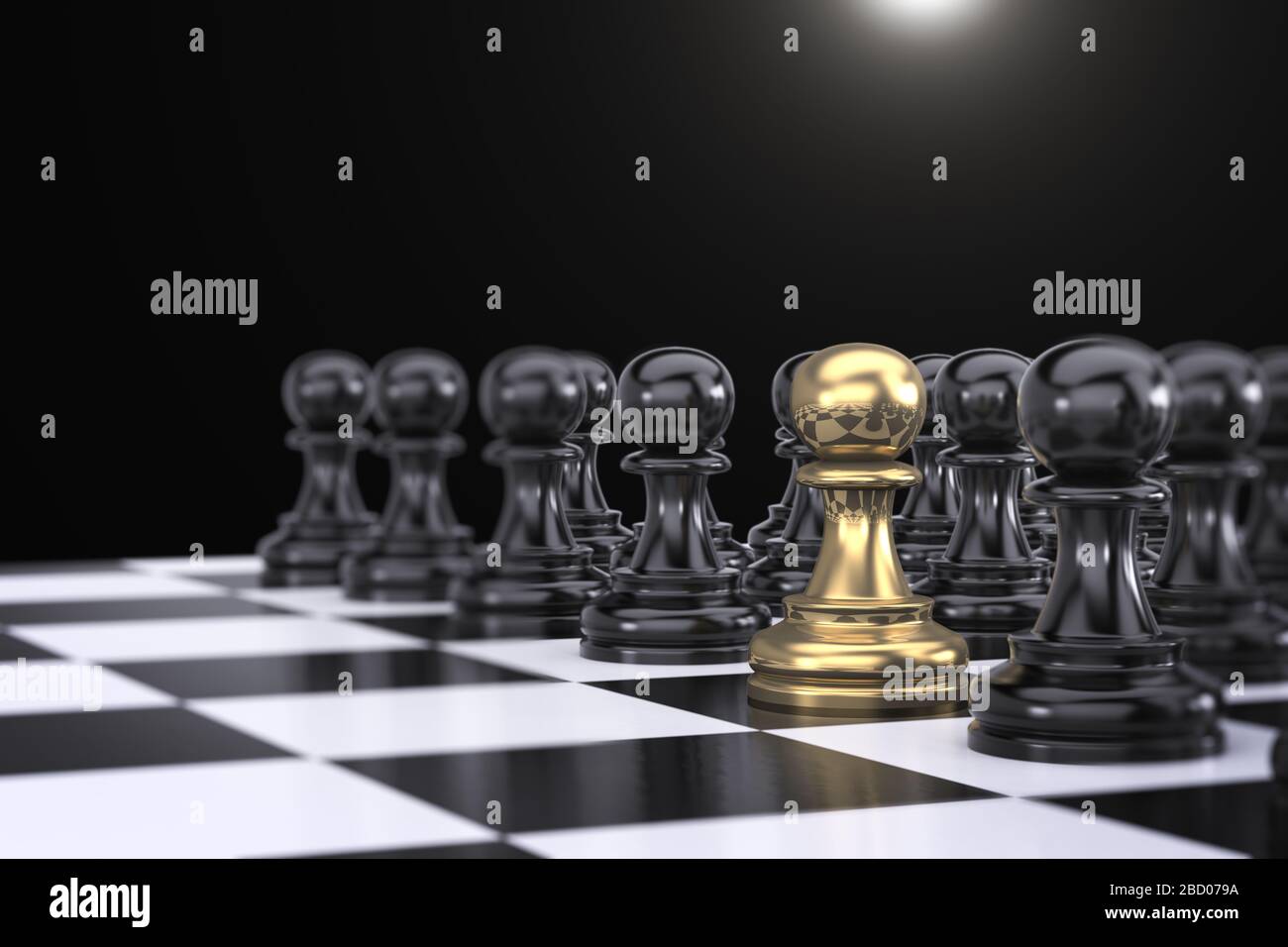 Gold and Black chess concept, 3d illustration. The Staff or Employees with outstanding work, chosen one. Business and Strategic Planning Concept. Stock Photo
