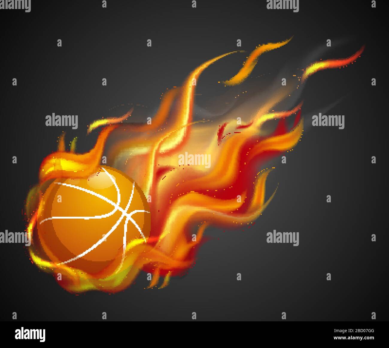 Shooting basketball with flame on black background illustration Stock