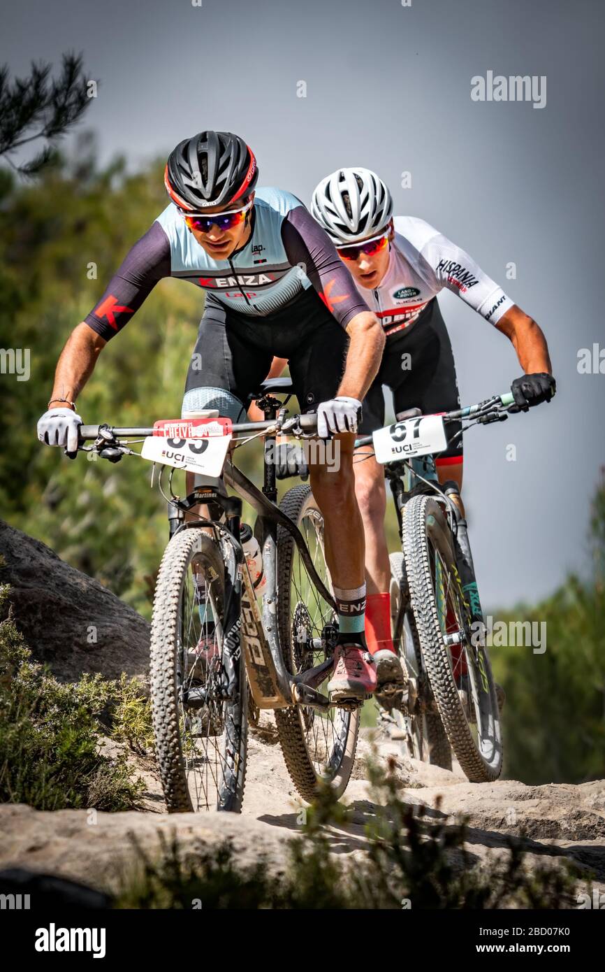 Oscar Garcia And Luis Perez Mtb Riders Over The Rocks In Mtb Xco Championship Stock Photo Alamy