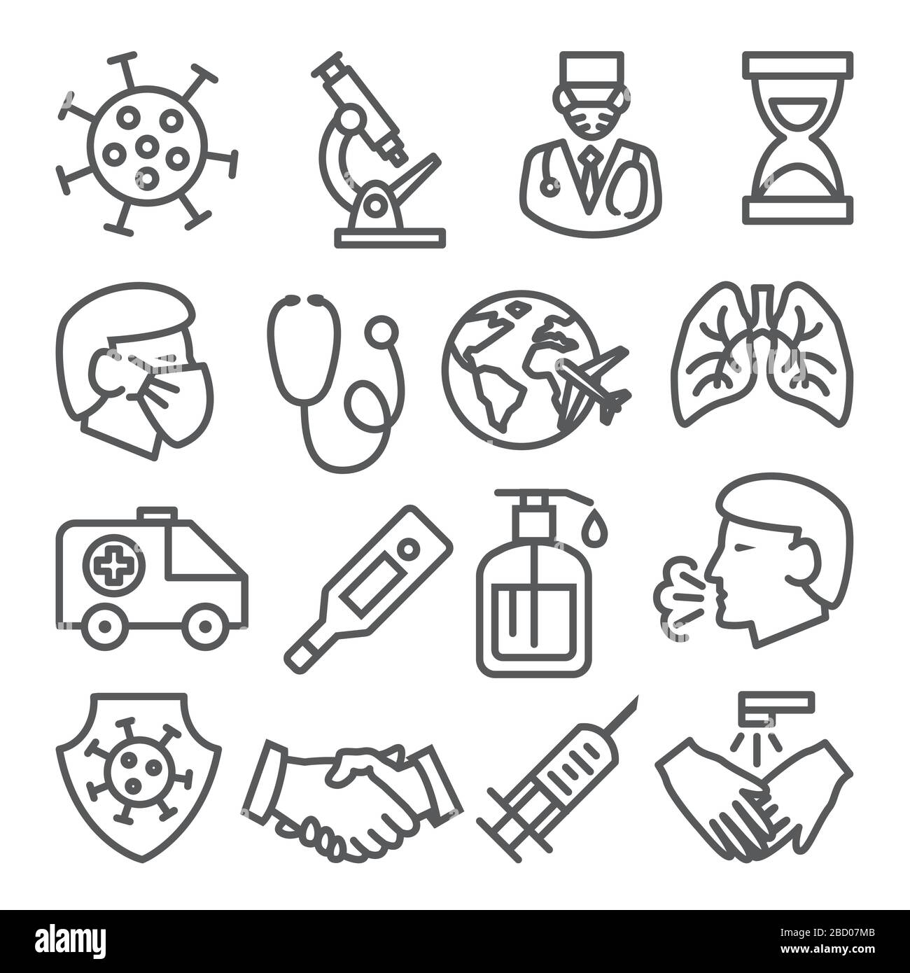 Coronavirus line icons set on white background Stock Vector