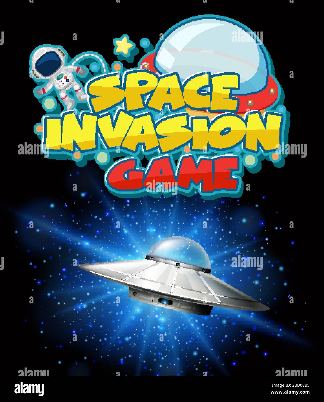 Scene with spaceship flying in the dark galaxy illustration Stock ...