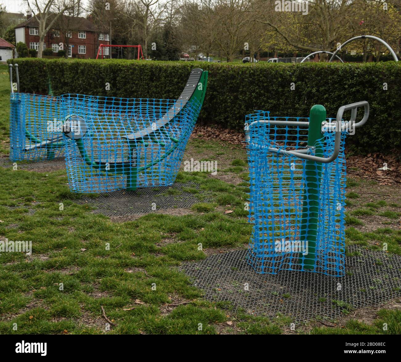 London UK Monday 6 April 2020 As the rules of social distancing have been. continuously ignored, Sutton Park was obliged to cover up all its exercise machines in the open ground, as well as the children playground .Paul Quezada-Neiman/Alamy Live News Stock Photo
