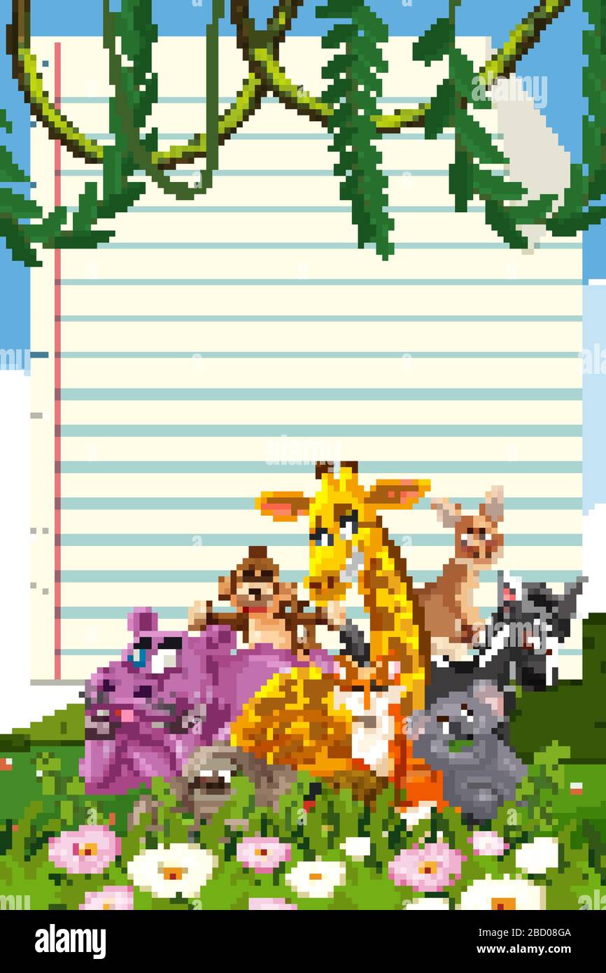 Border template design with many wild animals in background ...